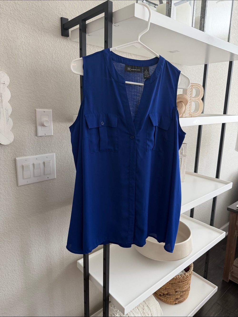 INC International Concepts naked shoulder Button-Front Blouse in Royal Blue
